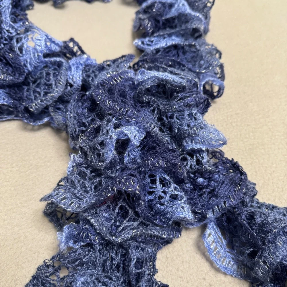 Y2K Ruffle Scarf Womens Blue Crochet Lace Metallic Boho Fairy Grunge Festival‎